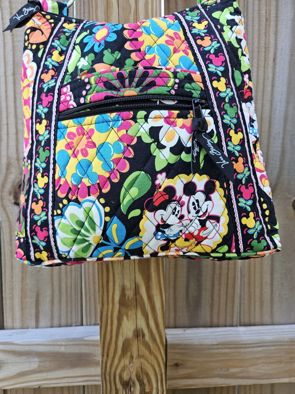 Vera Bradley Black Floral Minnie Quilted Crossbody Bag
